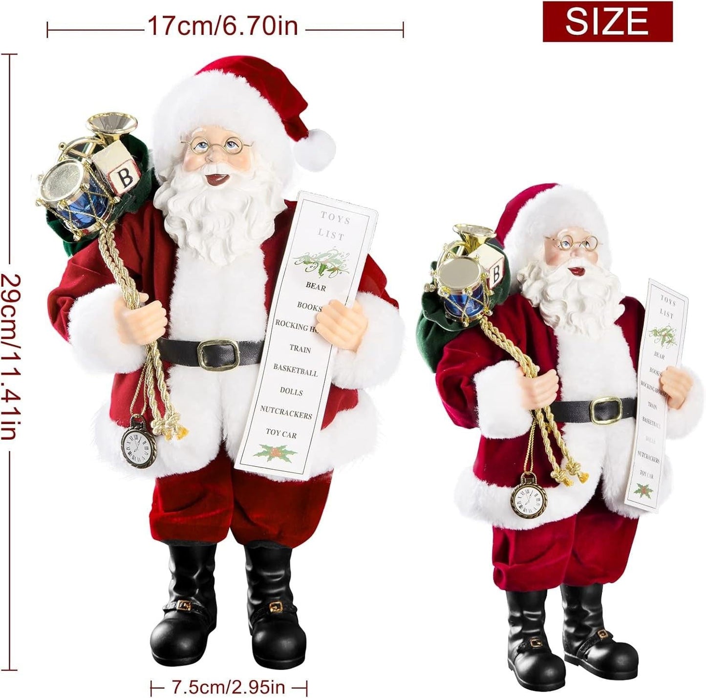 11‑Inch Santa Claus Figurine – Velvet Coat, Glasses & Gift Bag