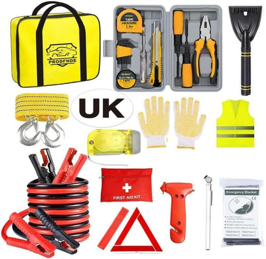 Emergency Car Kit – Complete Roadside Safety & Breakdown Set with Jumper Cables & Safety Gear