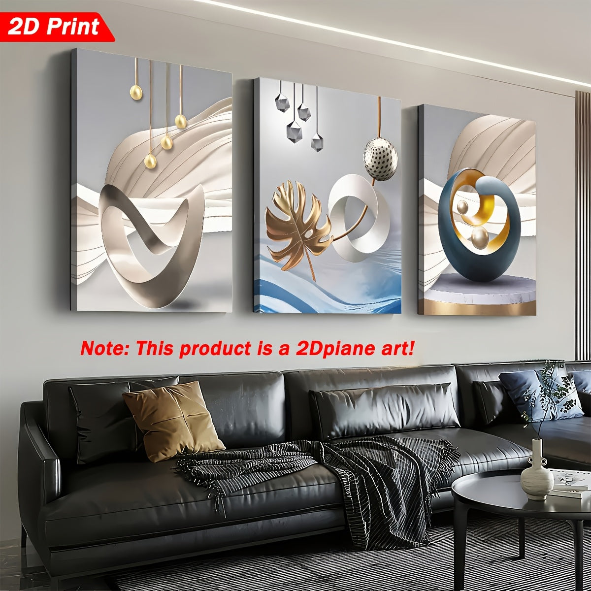 2D Flat, 3pcs Set of 2D Flat Prints, Modern Minimalist Abstract Graphic Art with Framed Canvas and Posters for Direct Hanging, Home Decor Wall Art, Room Decoration, High-Definition Printing, Holiday Gift, Living Room, Bedroom