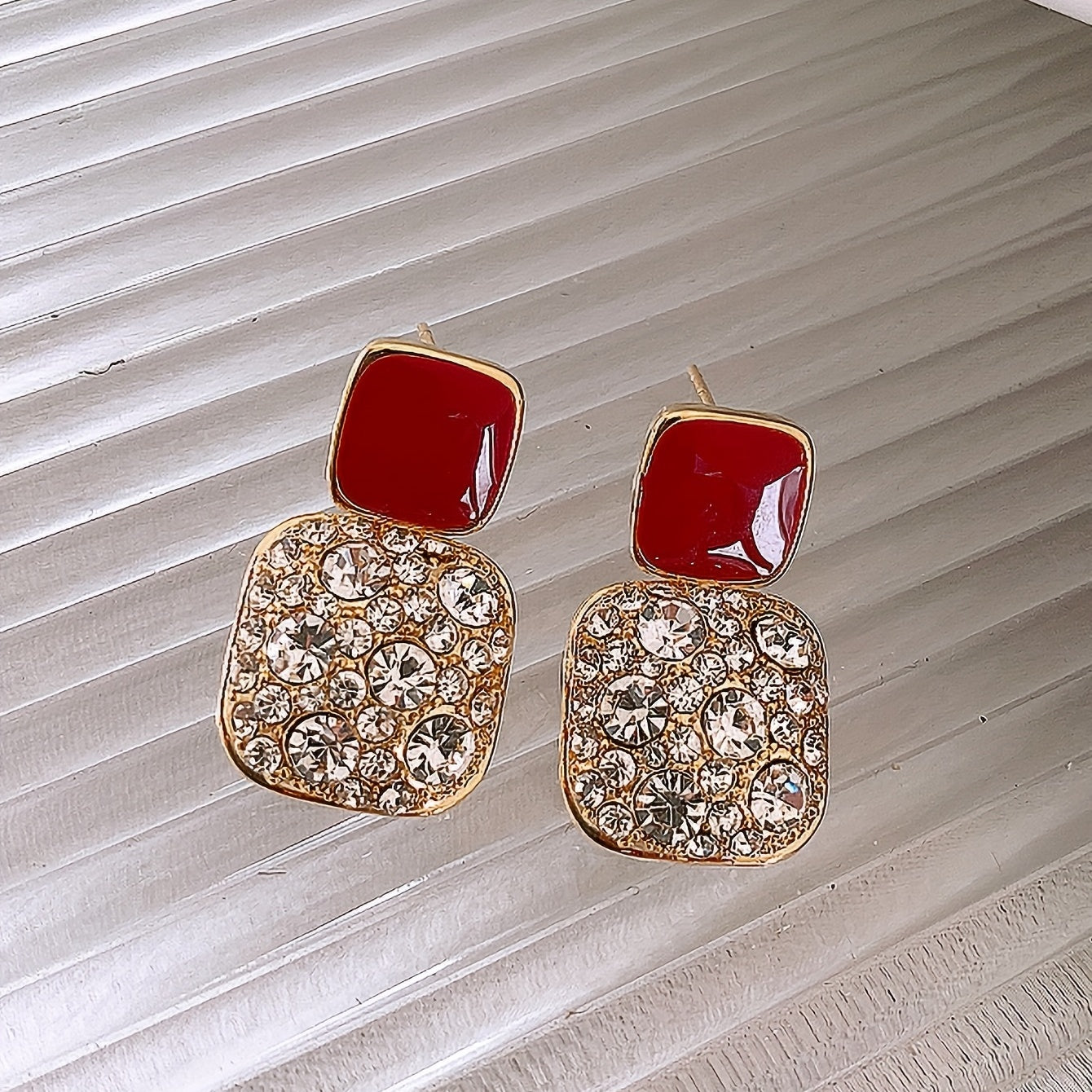 Square Shape Full Shiny Rhinestone Decor Dangle Earrings Luxury Elegant Style Alloy Jewelry Banquet Party Ear Ornaments