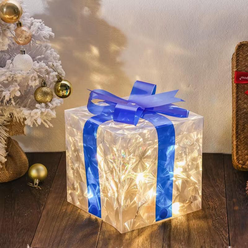 Illuminated Christmas Gift Box – 100 LED Snowflake Décor Accent