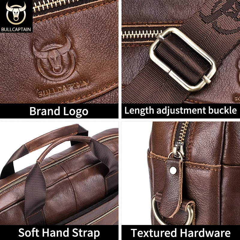 Capt. Niu leather one-shoulder messenger large-capacity fashionable male bag niu leather multi-functional hand-held business computer briefcase