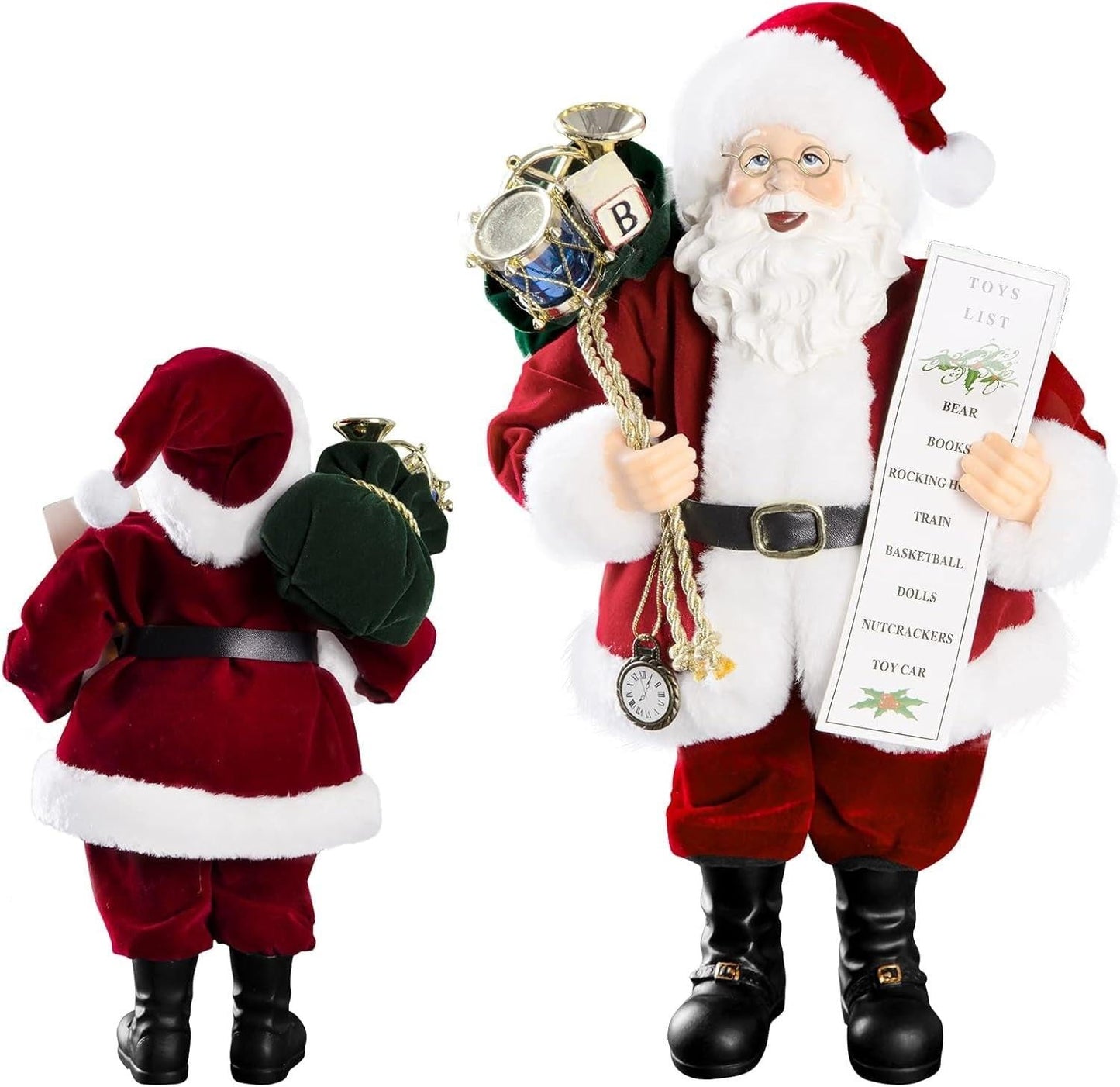 11‑Inch Santa Claus Figurine – Velvet Coat, Glasses & Gift Bag
