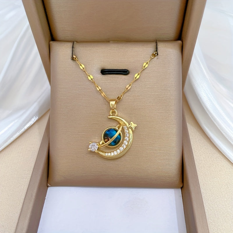 Fashion Lunar Starry Sky Pendant gold Necklace