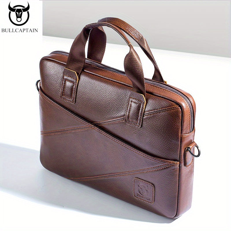 BULLCAPTAIN Men's Leather Briefcase Multifunctional Handbag