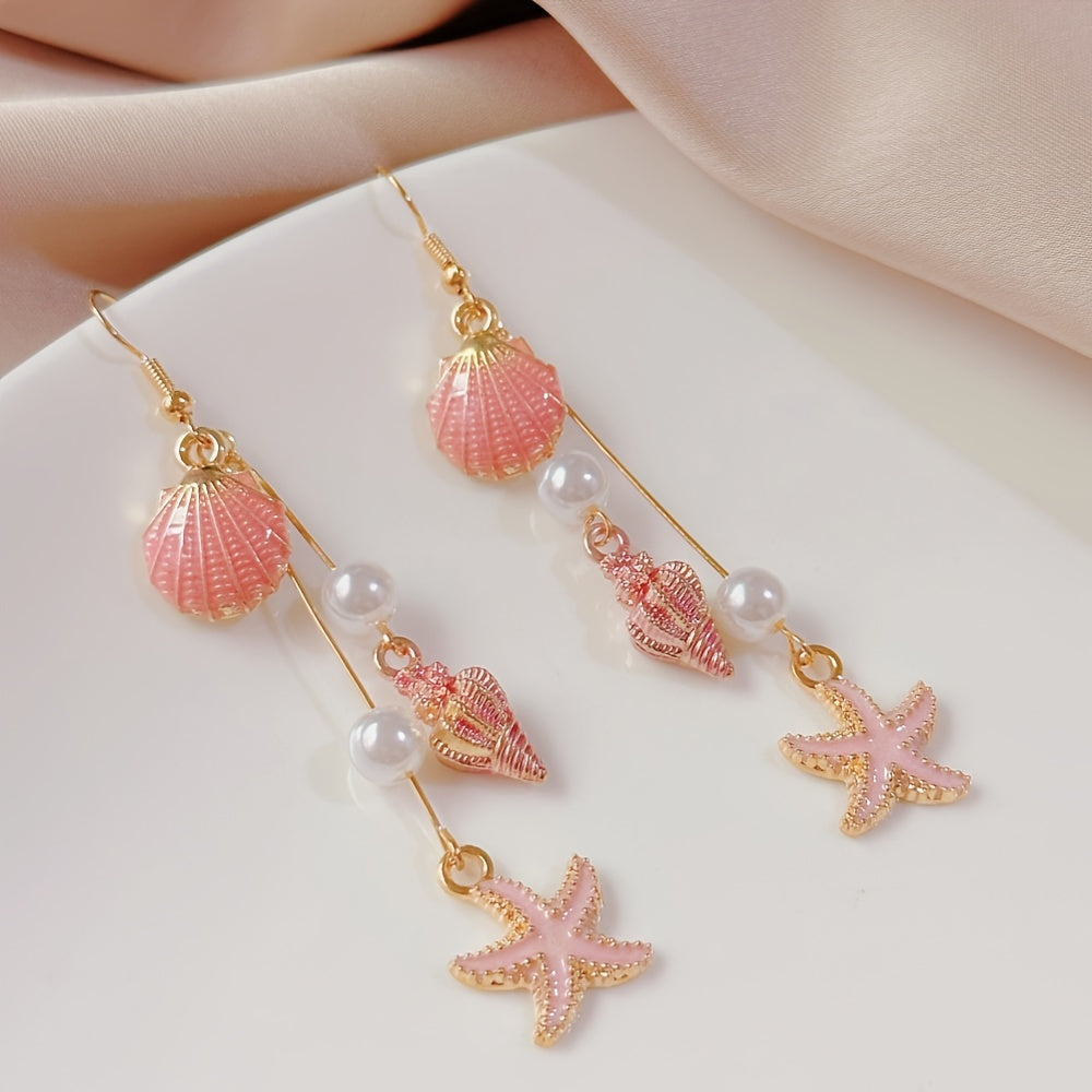 Summer Beach Shell and Starfish Dangle Earrings