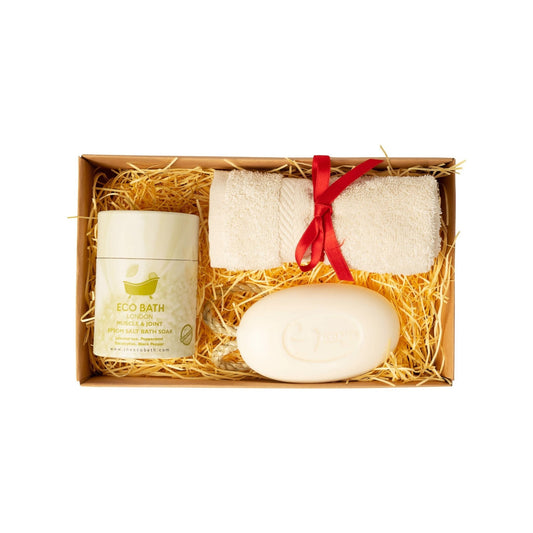 Essential Bath Set - Epsom Soak, Soap on a Rope and Organic Cotton Face Towel