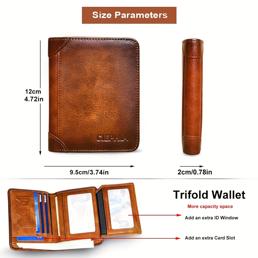 CIEPHIA Vintage Genuine Leather RFID Blocking Wallet for Men