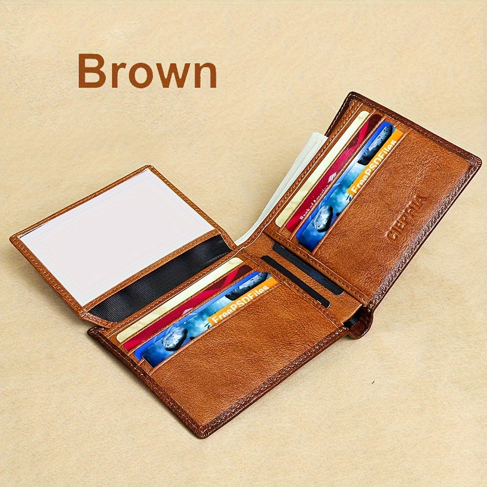 Men's Genuine Leather Anti Theft Brush Wallet