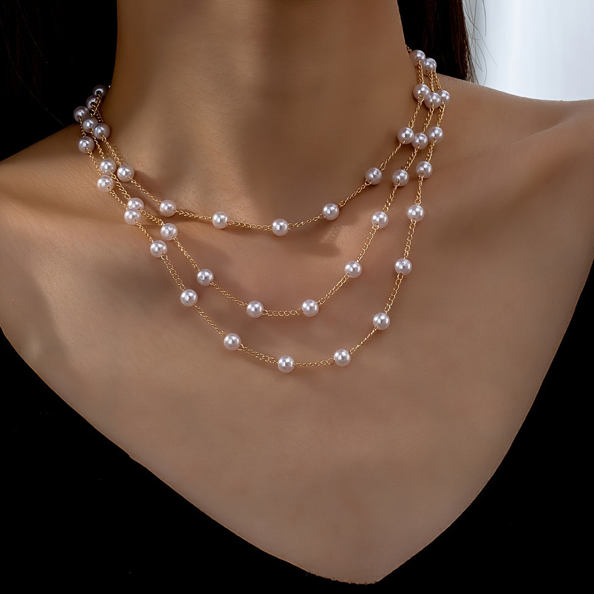 Elegant Multi Layered Faux Pearl Necklace