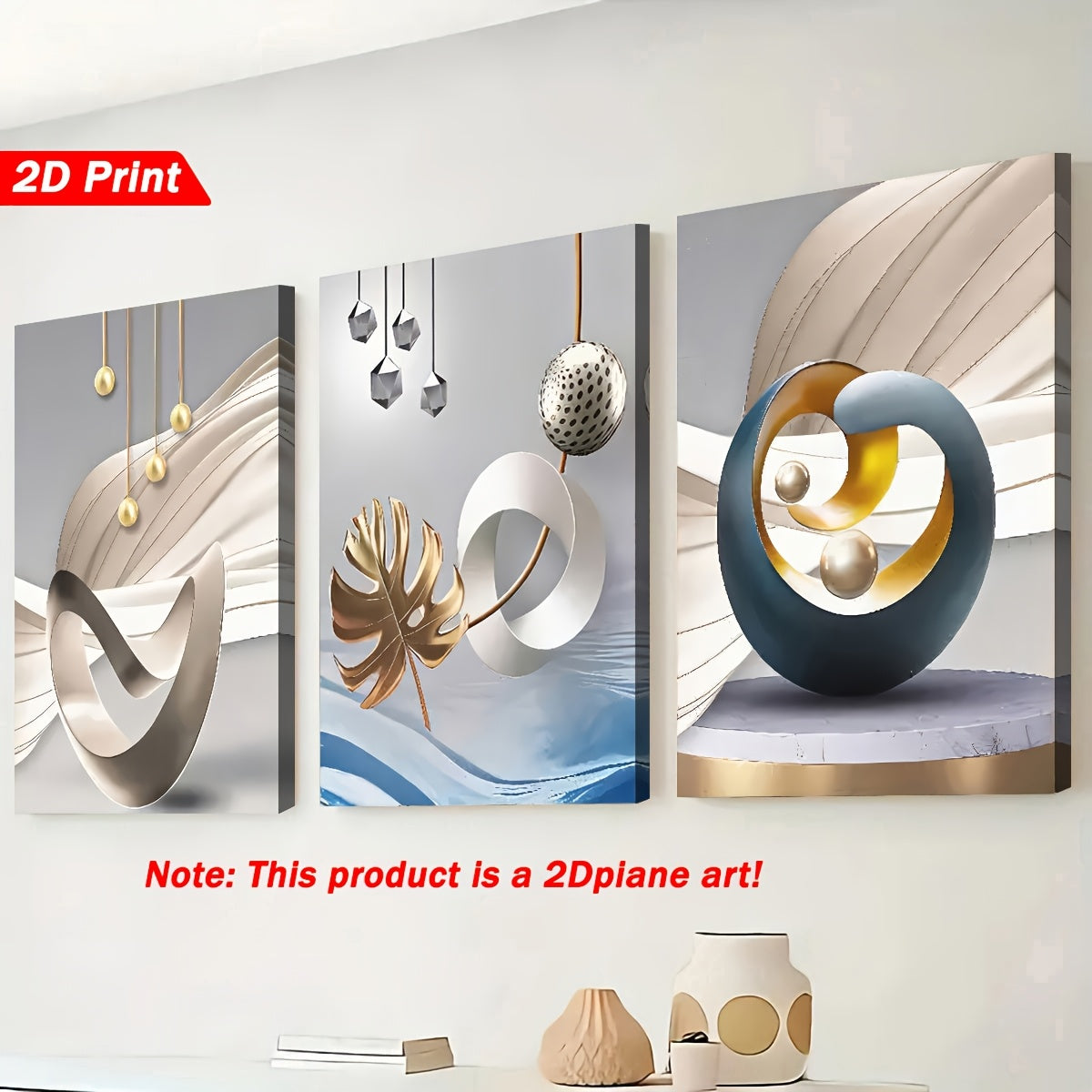 2D Flat, 3pcs Set of 2D Flat Prints, Modern Minimalist Abstract Graphic Art with Framed Canvas and Posters for Direct Hanging, Home Decor Wall Art, Room Decoration, High-Definition Printing, Holiday Gift, Living Room, Bedroom