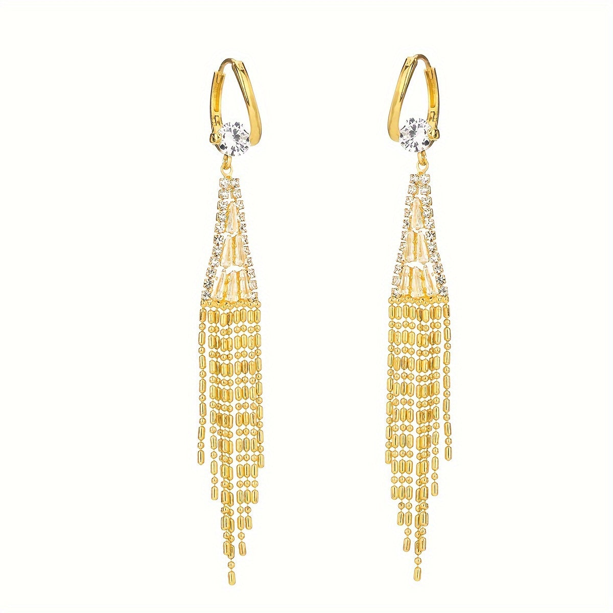 Elegant Dangle Earrings Sparkling Tassel Design Paved Shining zirconia Match