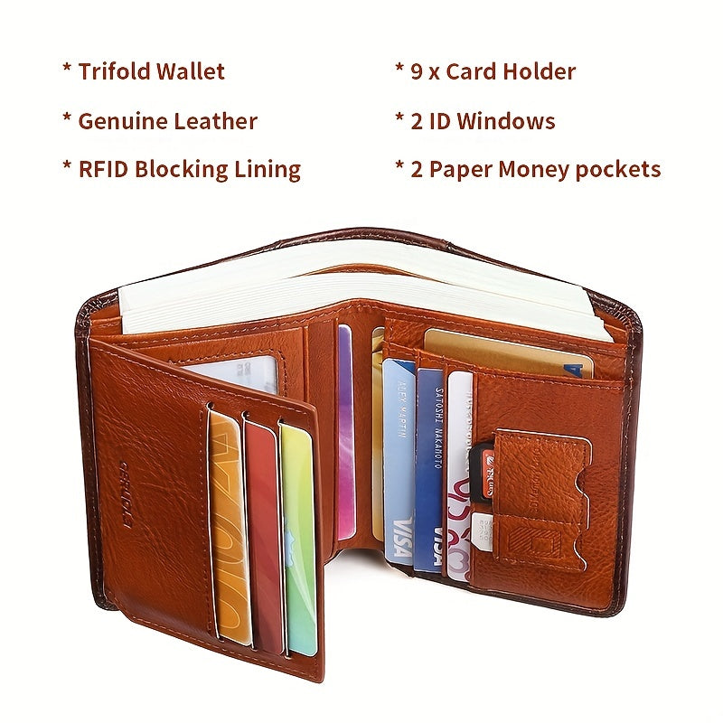 Men's Trendy Tri-Fold Genuine Leather Thin Card Holder