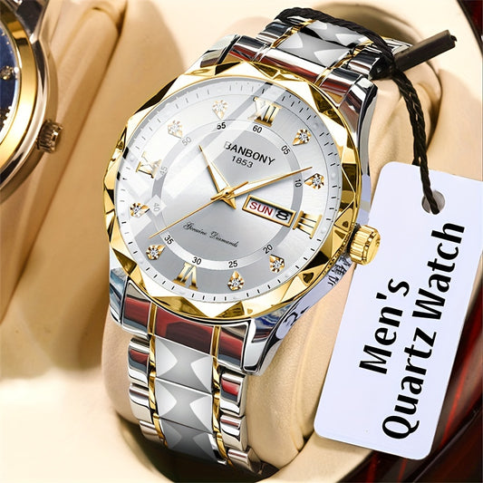 Men's Roman Numerals Dial Rhinestones Multifunctional Watch