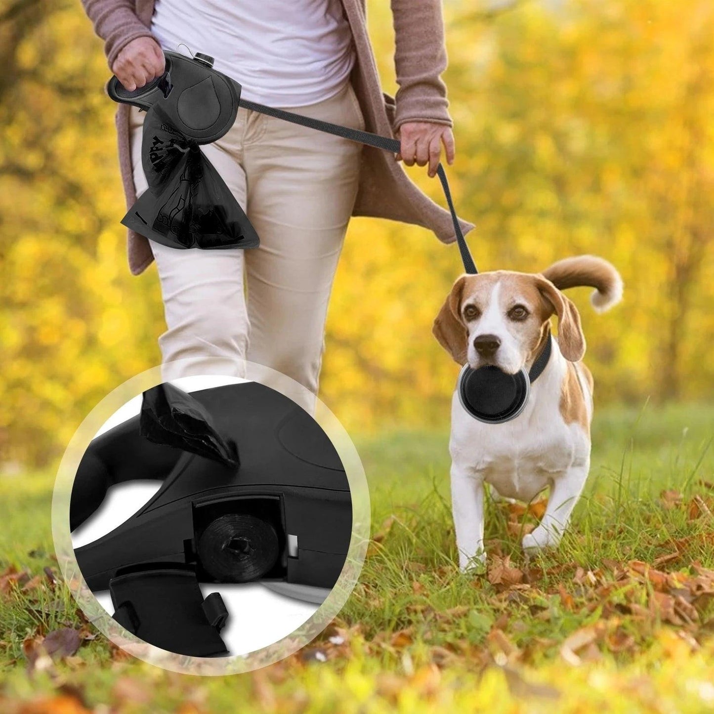 Multifunctional Dog Leash – Built‑In Water Bottle, Bowl & Waste Bag Dispenser