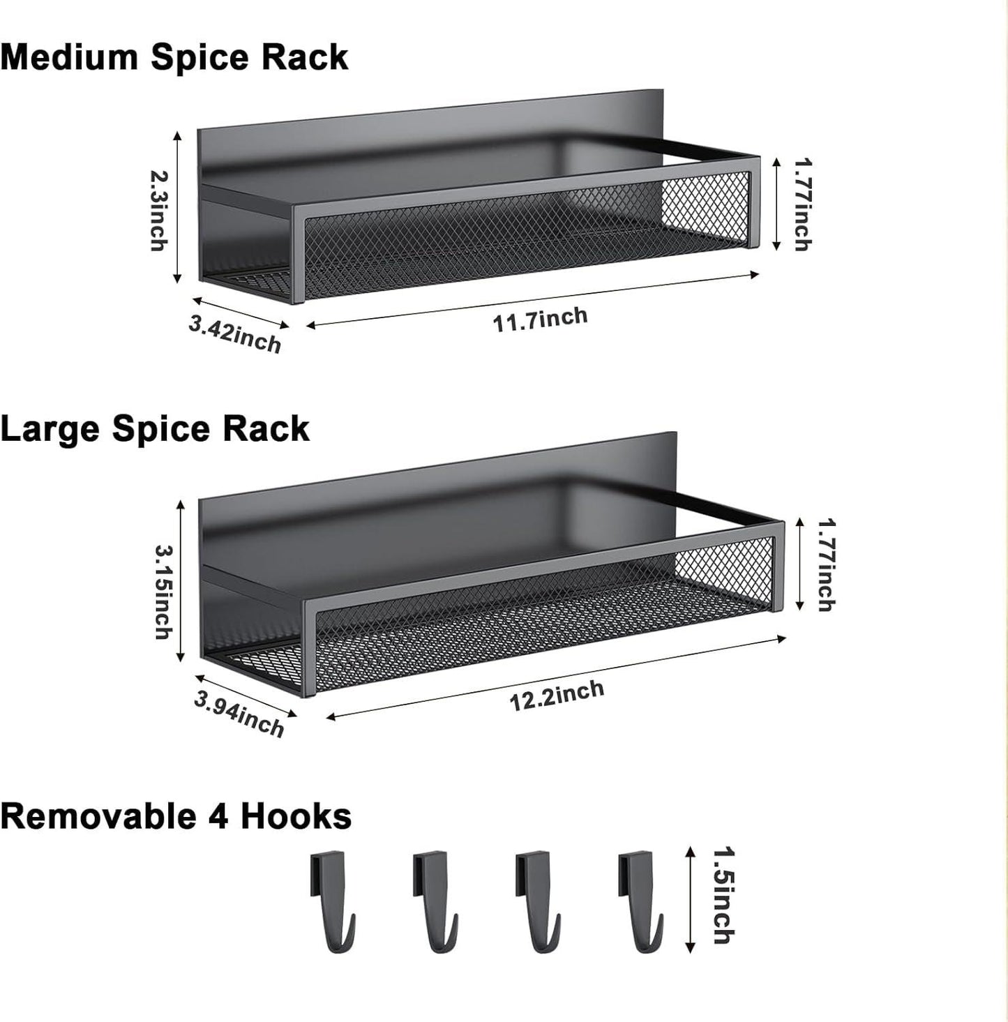 Magnetic Spice Rack for Refrigerator – 2‑Pack Heavy‑Duty Organizer with Removable Hooks