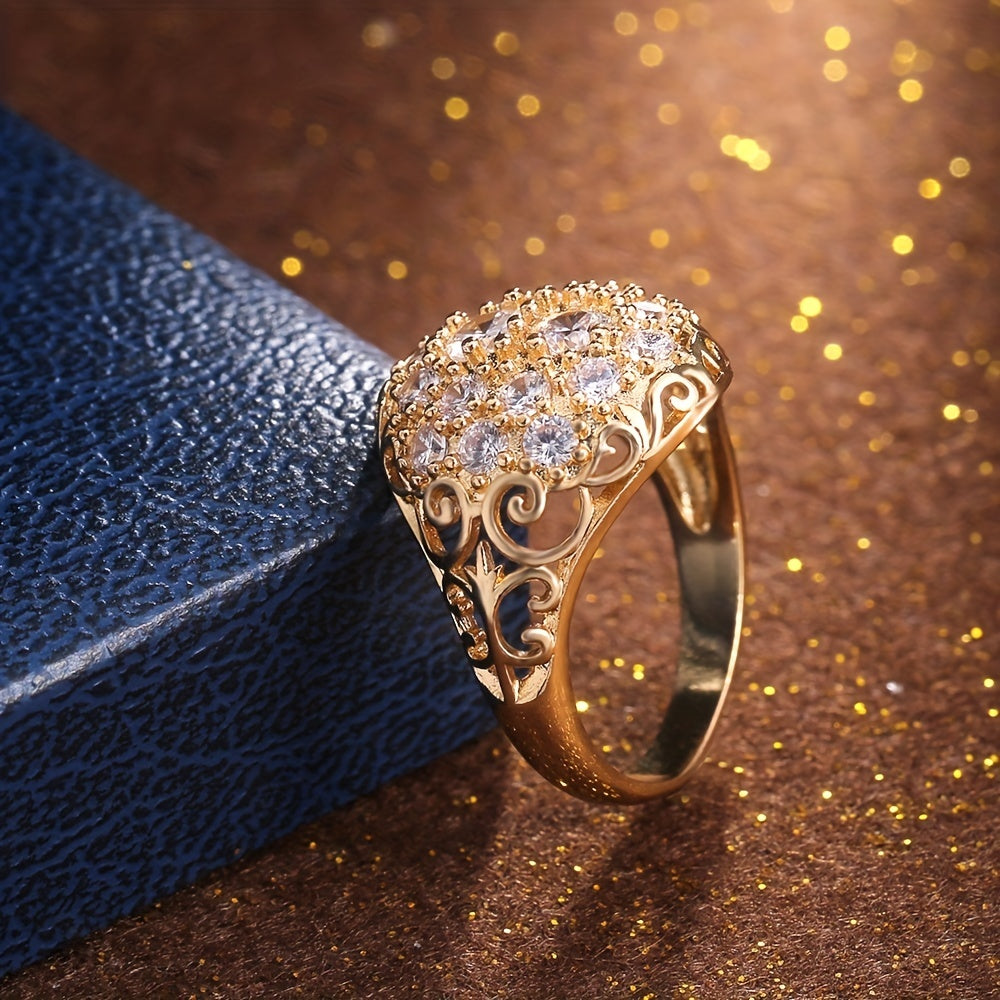 Glamour Elegant Golden-Tone Hollow Geometric Zirconia Ring