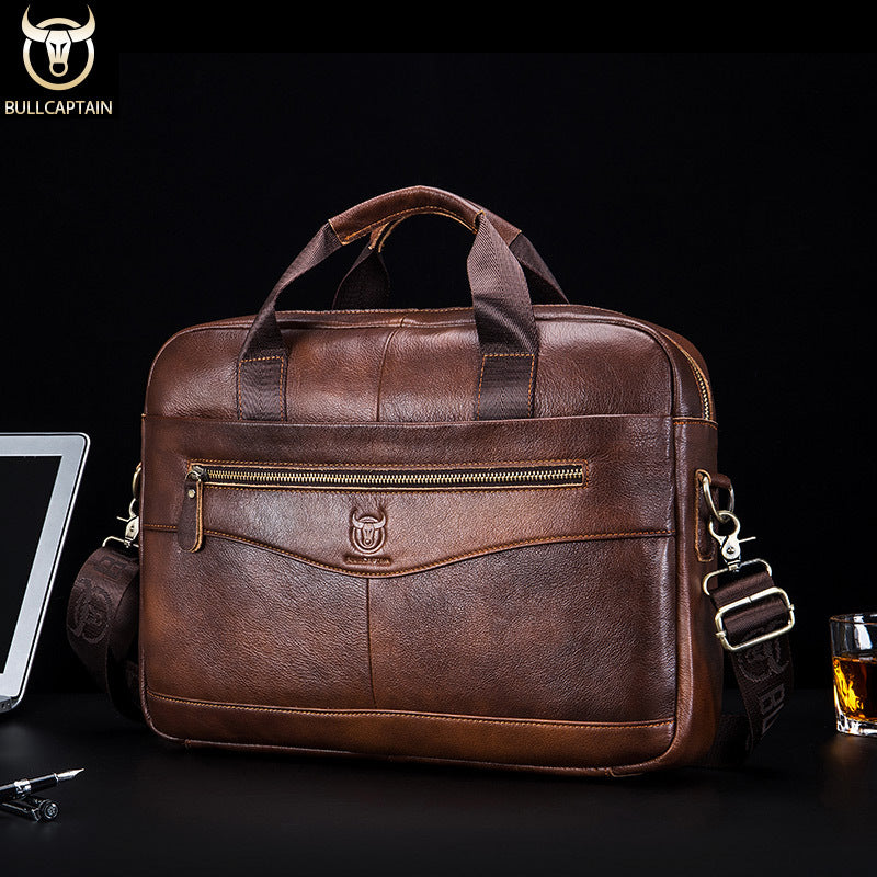 Capt. Niu leather one-shoulder messenger large-capacity fashionable male bag niu leather multi-functional hand-held business computer briefcase
