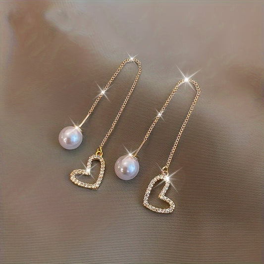 Elegant Rhinestone Heart Drop Earrings