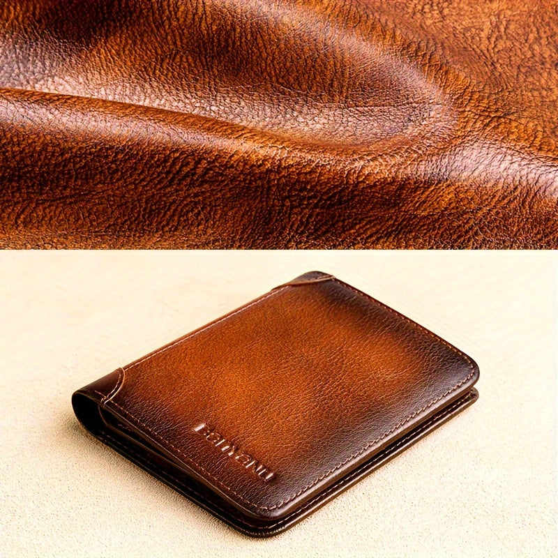 Men's Top Layer Cowhide Short Trifold Wallet