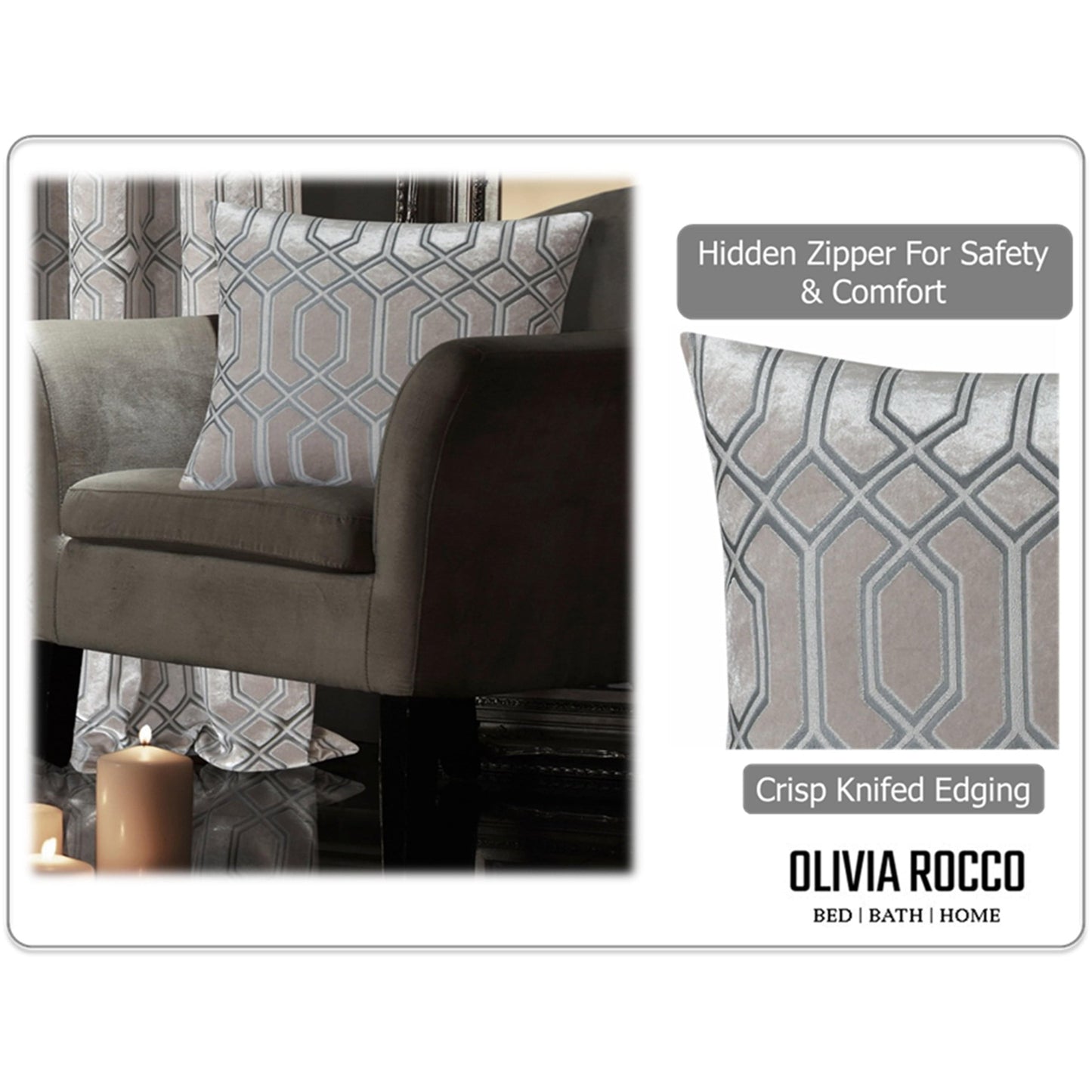 Luxe Geo Velvet Cushion Covers 2 Pack Champagne Geometric Decorative Cushions for Sofa Bed & Living Room by OLIVIA ROCCO