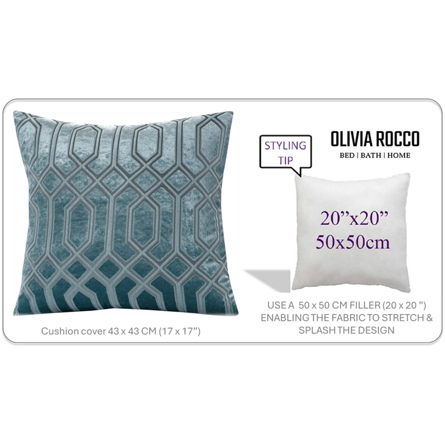 Luxe Geo Velvet Cushion Covers 2 Pack Teal Geometric Decorative Cushions for Sofa Bed & Living Room by OLIVIA ROCCO