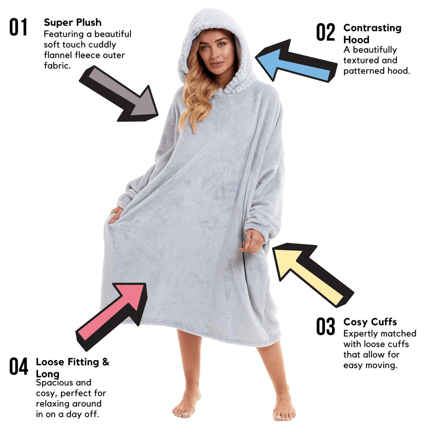 OLIVIA ROCCO Oversized Plush Hooded Poncho Blanket With Ultra-Soft Fur Hood, Double Pocket, Pink And Grey Ideal For Cold Evenings And Lounging At Home