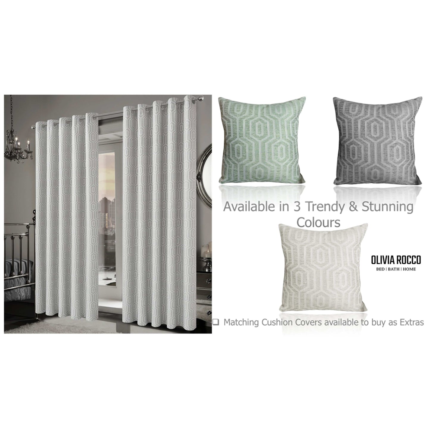 Paris Eyelet Jacquard Curtains Natural Geometric Pattern Thermal Insulated Light Blocking for Bedroom Lounge by OLIVIA ROCCO