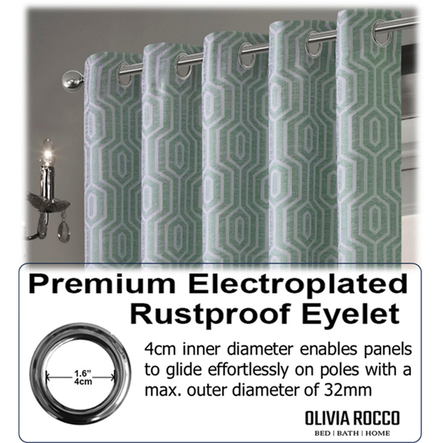 Paris Eyelet Jacquard Curtains Sage Green Geometric Pattern Thermal Insulated Light Blocking for Bedroom Lounge by OLIVIA ROCCO