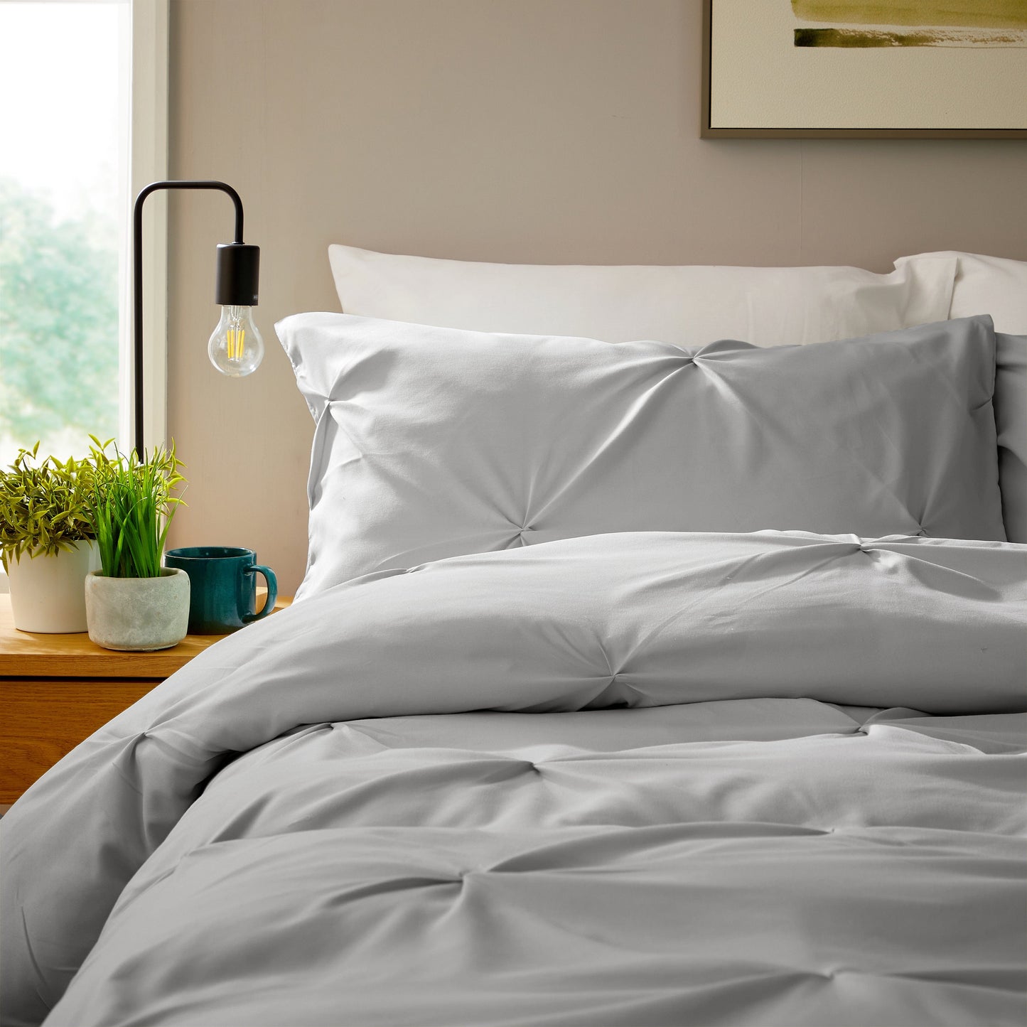 Pintuck Grey Microfibre Duvet Cover Set with Pillowcases Soft Breathable Easy Care Bedding Set Quilt Cover by OLIVIA ROCCO