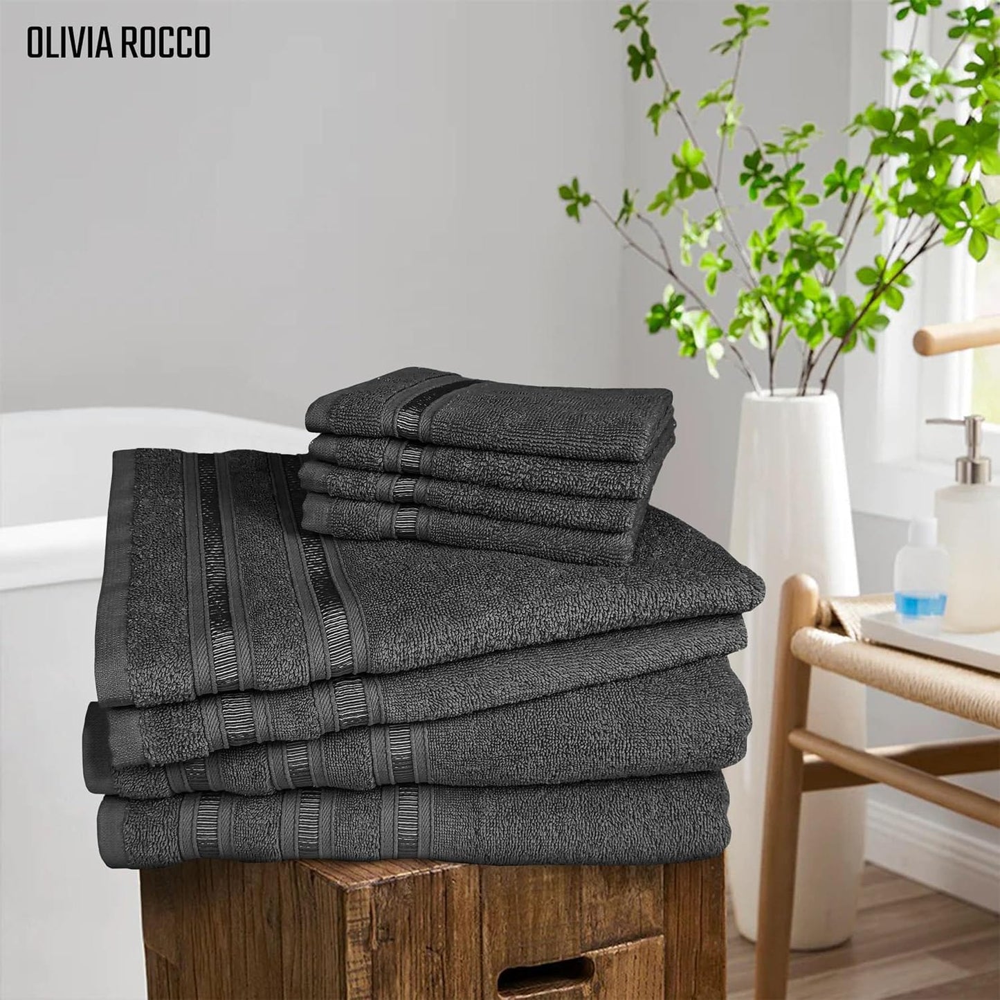 OLIVIA ROCCO Ritz Viscose Stripe Towels Super Soft Cotton Highly Absorbent Jumbo Bath Sheet Pack And Towel Bale Sets Available