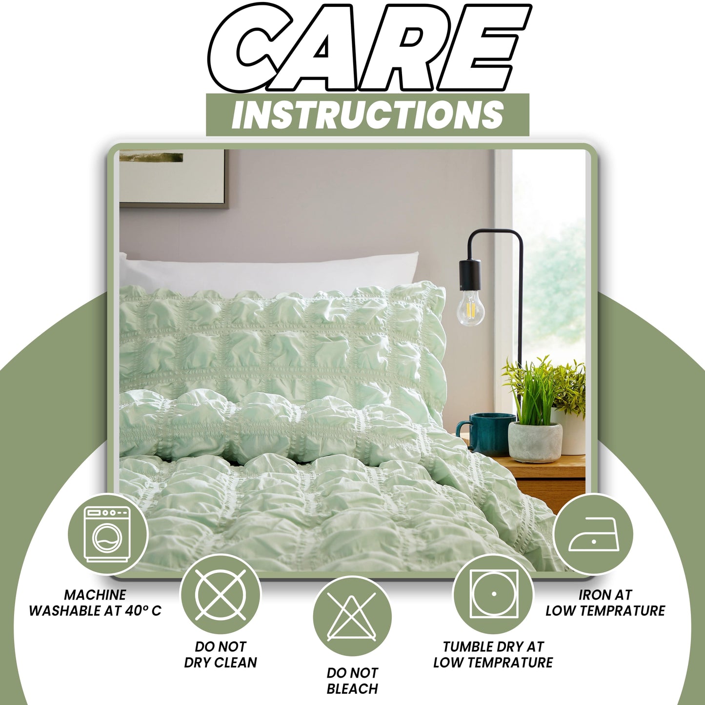 Soho Sage Green Microfibre Duvet Cover Set with Pillowcases Quilted Super Soft Easy Care Bedding Bed Linen Set by OLIVIA ROCCO