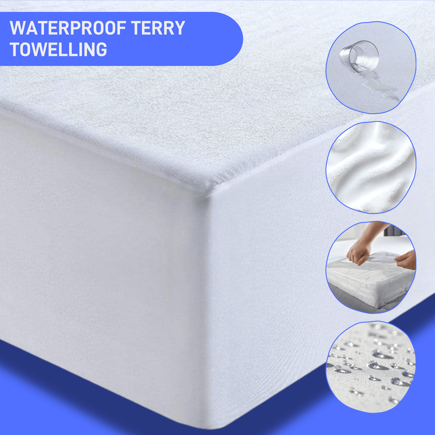 Waterproof Terry Towel Mattress Protector with Deep Skirt Highly Absorbent Noise-Free Comfort Full Bed Size Range OEKO-TEX Certified by OLIVIA ROCCO