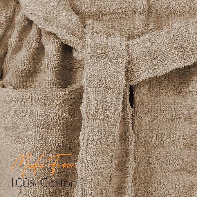 Women's Hydro Ribbed Ultra Soft 100% Cotton Hooded Bath Robes with Pockets and Belt Luxury Terry Towelling Loungewear Sleepwear in White and Grey by OLIVIA ROCCO