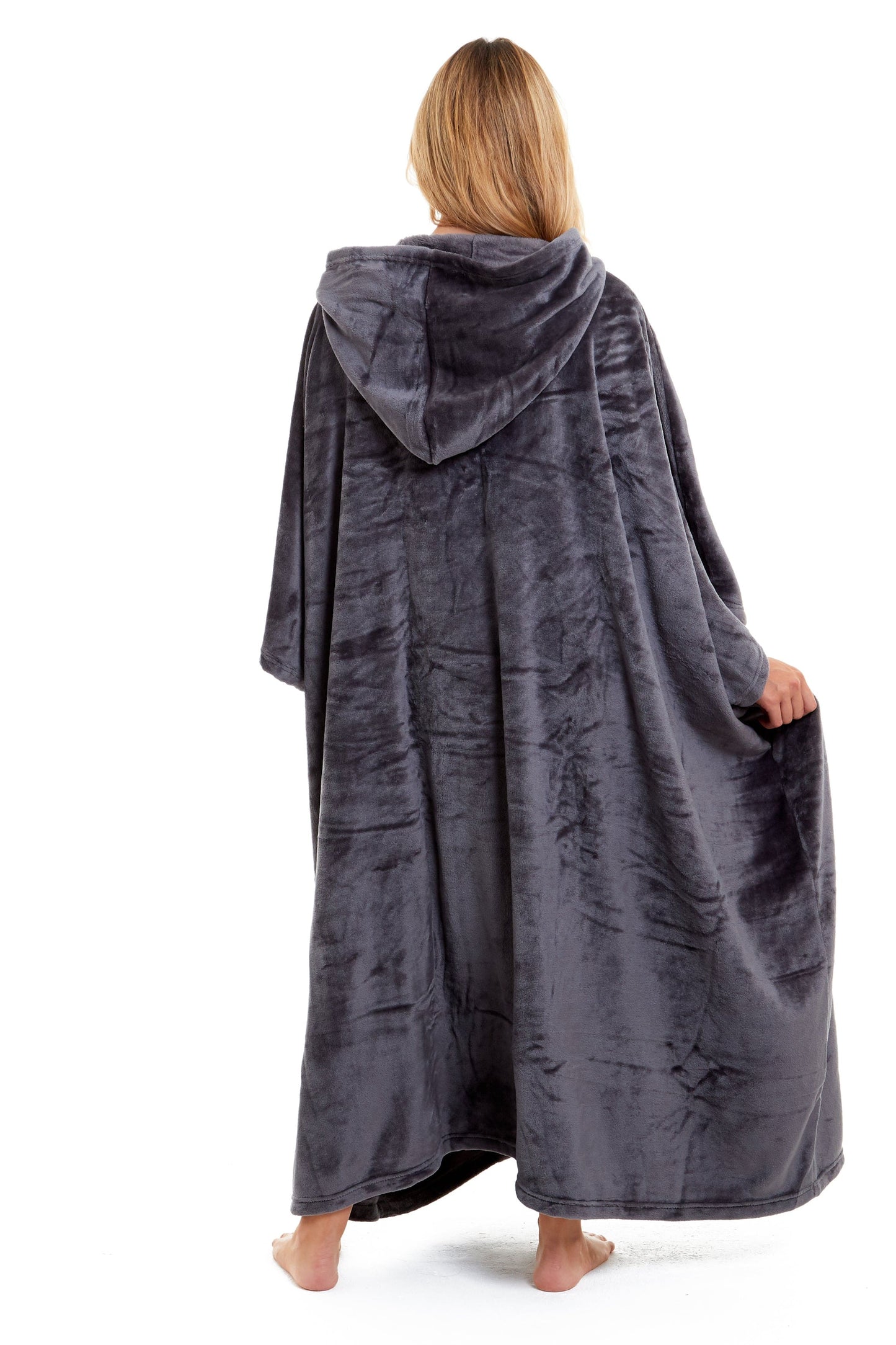 Women's Oversized Hooded Poncho Blanket Ultra-Soft Plush Fleece Giant Hoodie Sweatshirt Navy and Charcoal Lounge Wear with Double Front Pocket for Indoor and Outdoor Use by Daisy Dreamer
