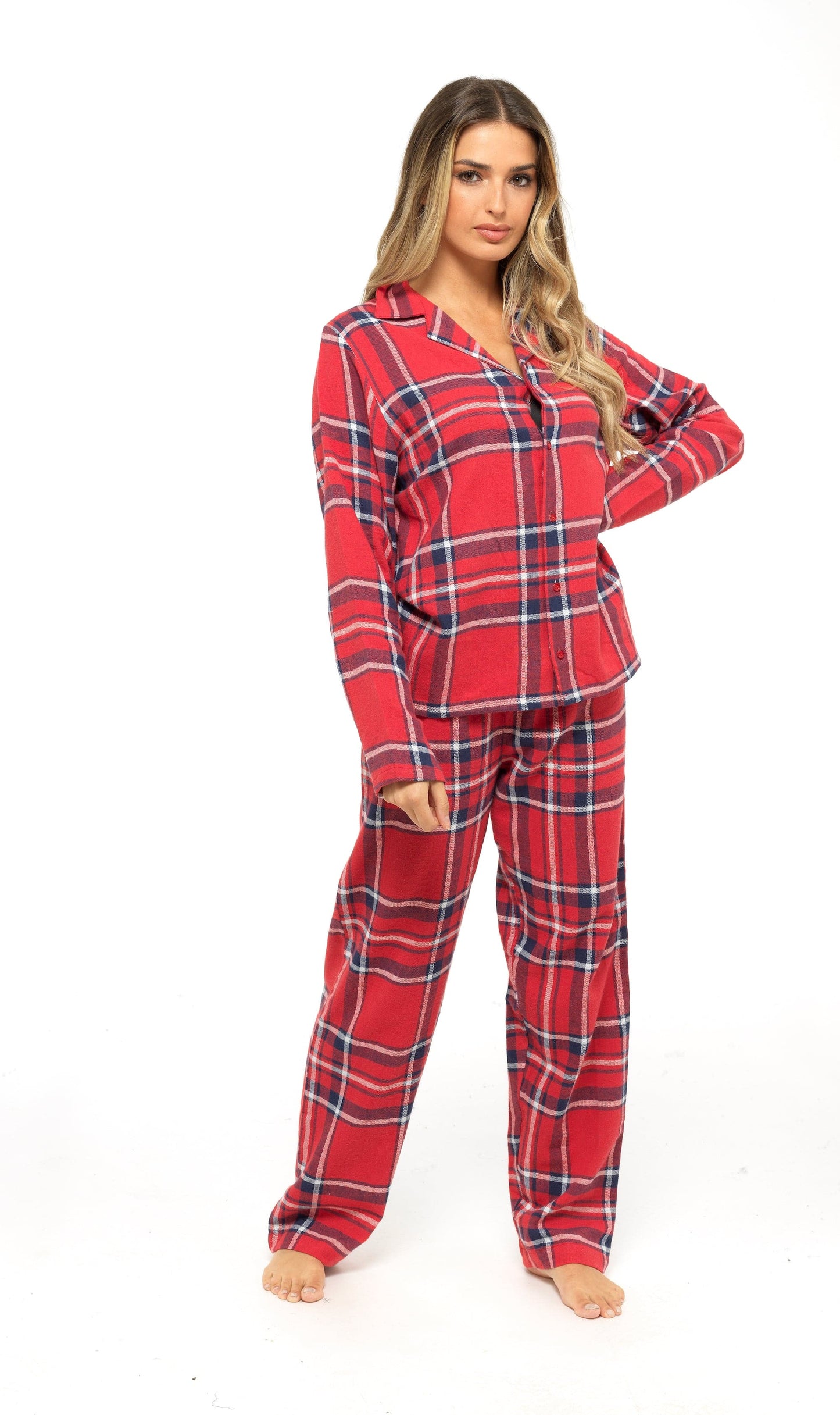 Women's Soft Cotton Flannelette Check Pyjama Set with Elasticated Waistband Cosy Warm Nightwear PJs Classic Check Pattern Sleepwear UK Sizes 8-22 by Daisy Dreamer
